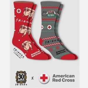 2 Pr American Red Cross X FRIENDS Crew Socks Fundraiser One Size Holiday